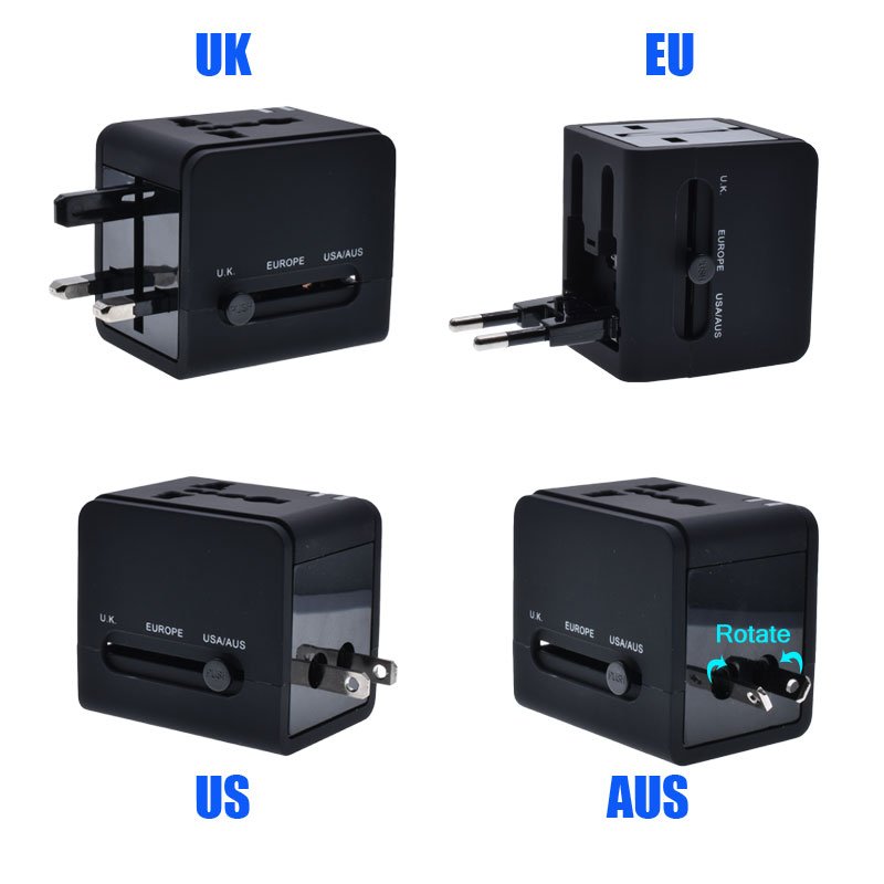 All in One Universal International Plug Adapter 2 USB Port World Travel AC Power Charger Adaptor with AU US UK EU Plug