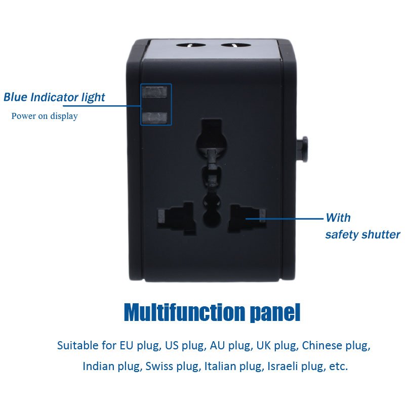 All in One Universal International Plug Adapter 2 USB Port World Travel AC Power Charger Adaptor with AU US UK EU Plug