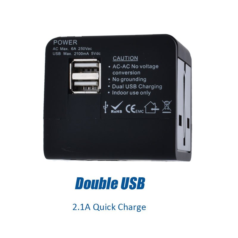 All in One Universal International Plug Adapter 2 USB Port World Travel AC Power Charger Adaptor with AU US UK EU Plug