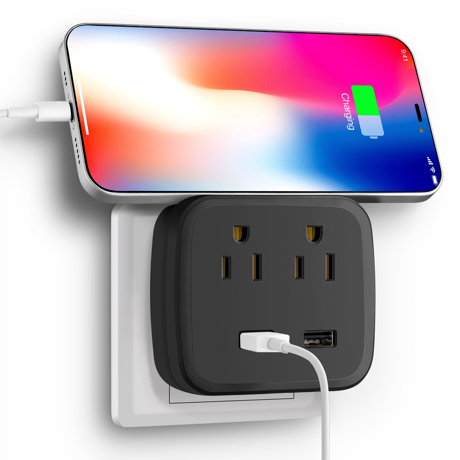 American Standard Portable Extender Socket Converter with 2 USB Outlets Smart Sockets for 10A Power Rated 110V UK Plug Standard