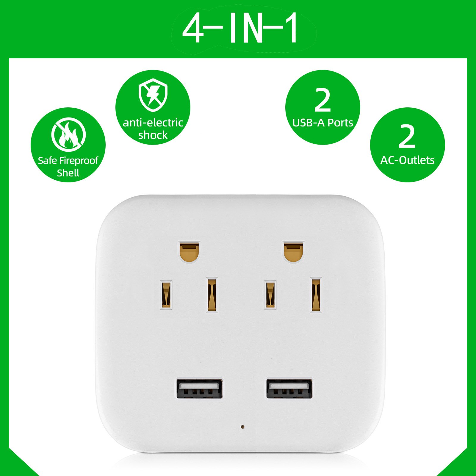 American Standard Portable Extender Socket Converter with 2 USB Outlets Smart Sockets for 10A Power Rated 110V UK Plug Standard