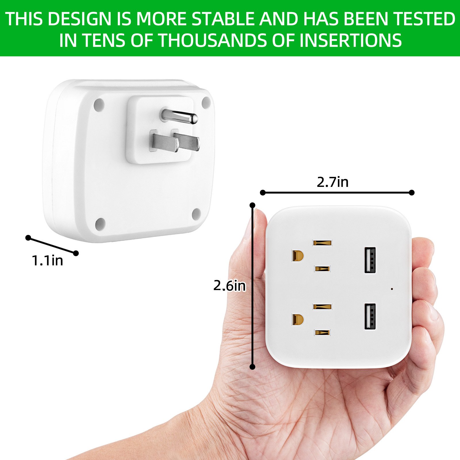 American Standard Portable Extender Socket Converter with 2 USB Outlets Smart Sockets for 10A Power Rated 110V UK Plug Standard