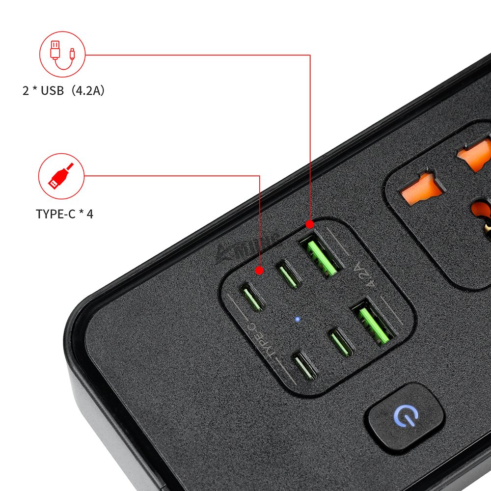 EU/UK/US Plug universal power socket extension usb power strip surge protector with usb-c