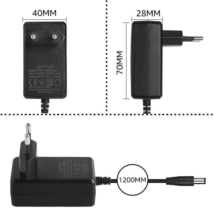 24W Ac dc adaptor switch power supply 12v 2A 3A 2.5A EU wall mount plug CCC ETL FCC power adapter
