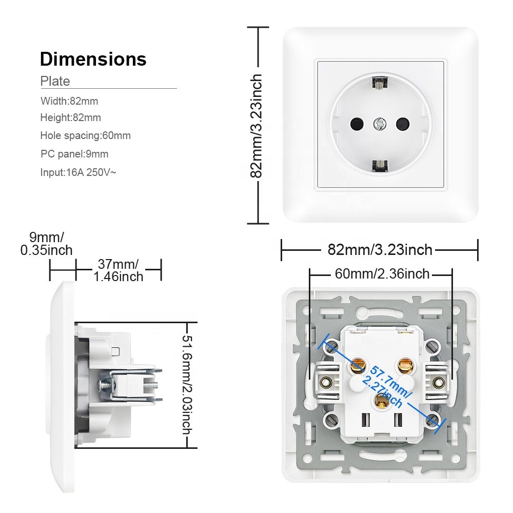 Eu sockets and plugs switches 230 220v home power electric round edge eu wall socket pvc