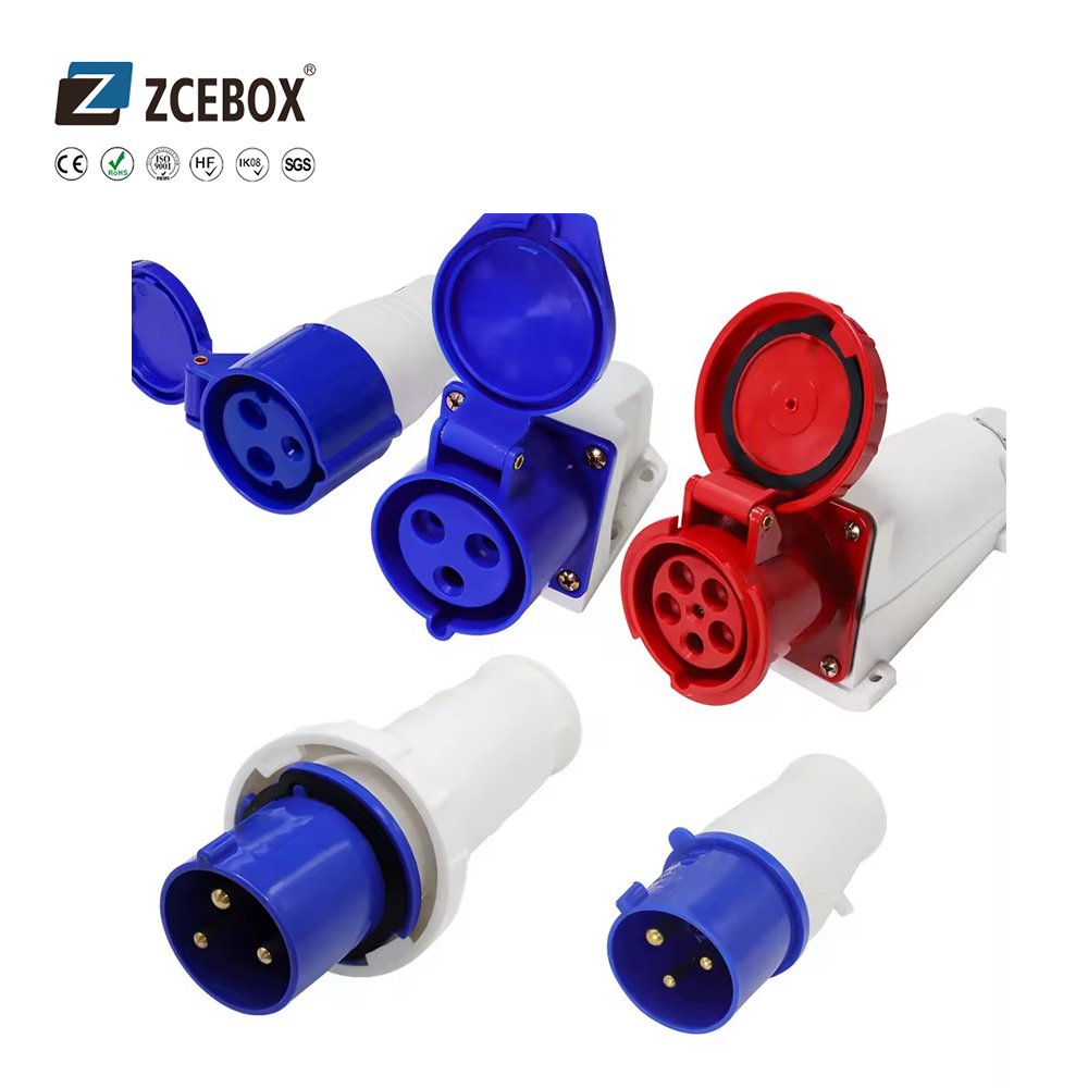 ZCEBOX 16A 3 pins 2P+E 220-250V IP44 industrial plug & socket straight panel mounted socket