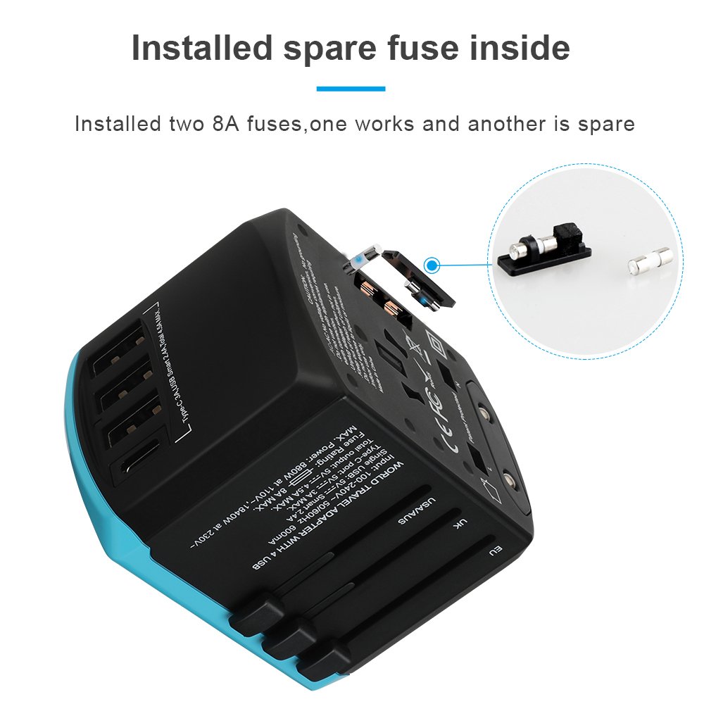 Best Selling Worldwide Type C travel Power Plug Adapter 4 USB Ports 4500mA Universal adaptor