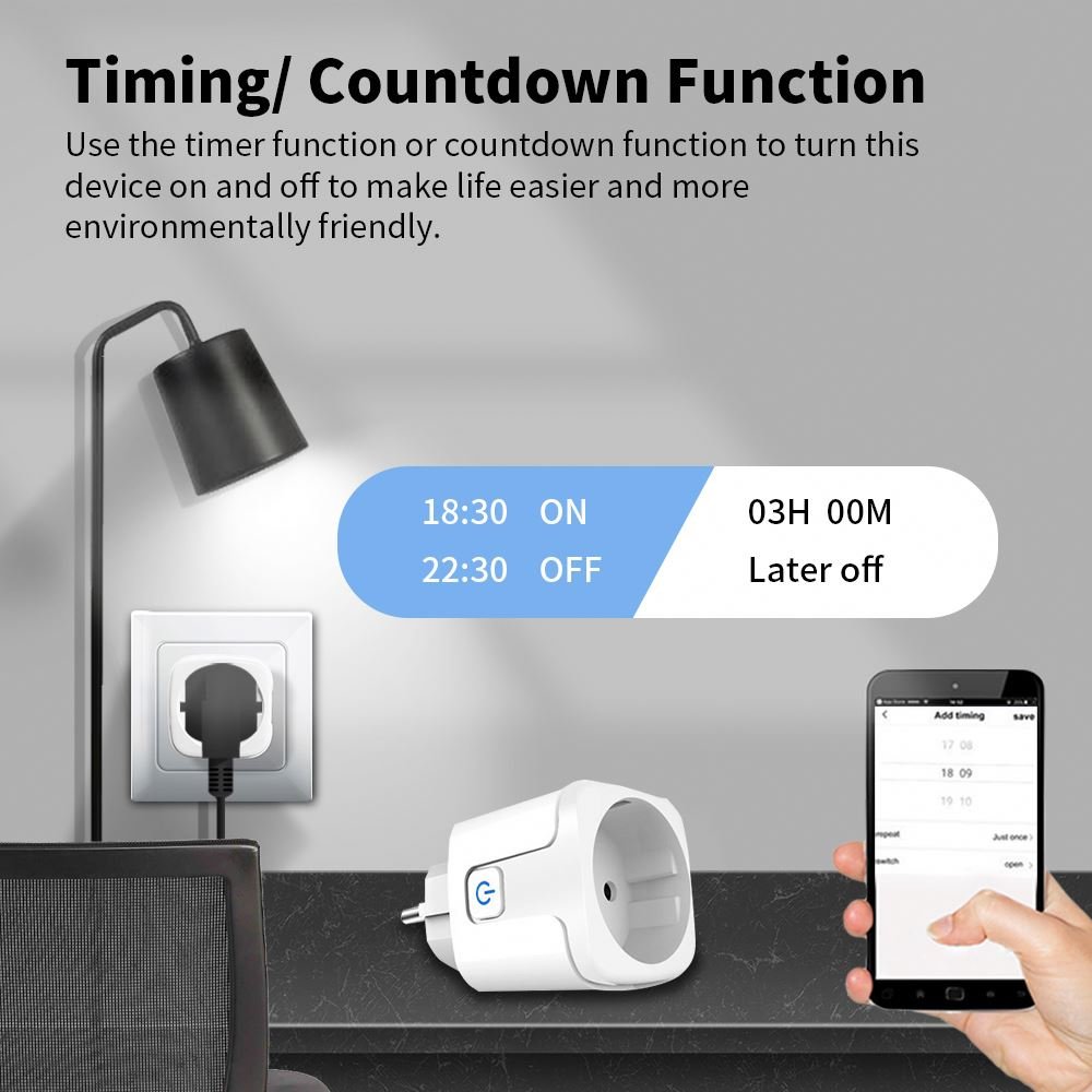 Tuya WiFi Smart Socket 16A EU Plug Supports Tuya Smart Life APP Voice Control Power Monitor Timer Outlet for Google Home Alexa