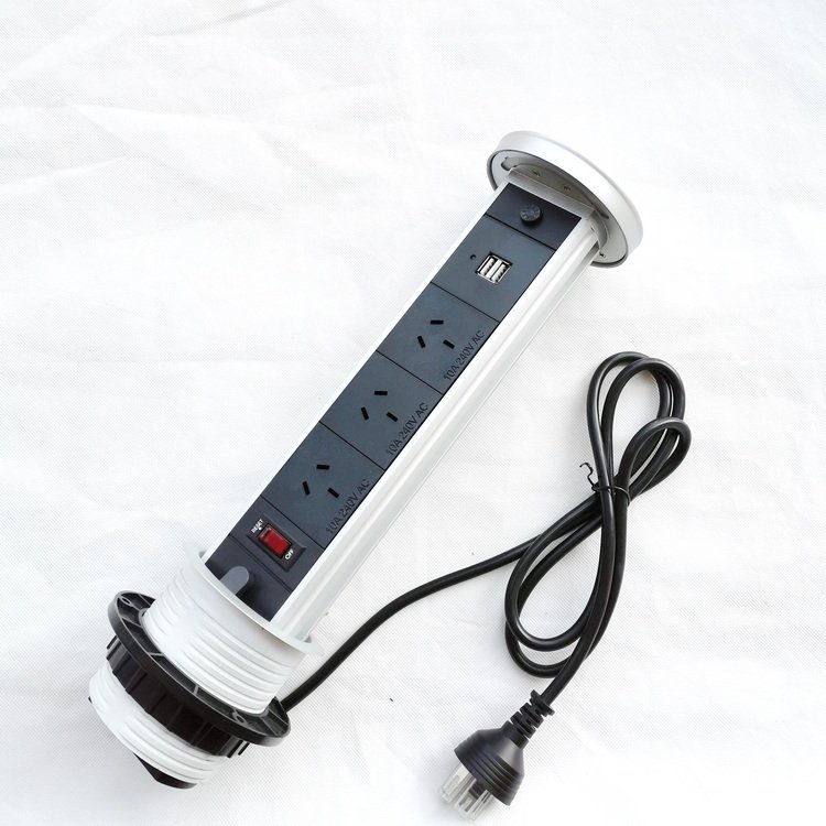 Australian Plug Surge Protector Intelligent Manual Pop Up Socket Electric Outlet Power Dual USB with Wireless Charger