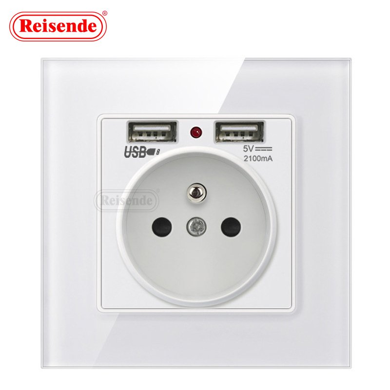 Single EU Standard 86 16A DE Socket with Double USB Panel 250V Wall Plug Customizable Outlet for Switching Use CN Standard