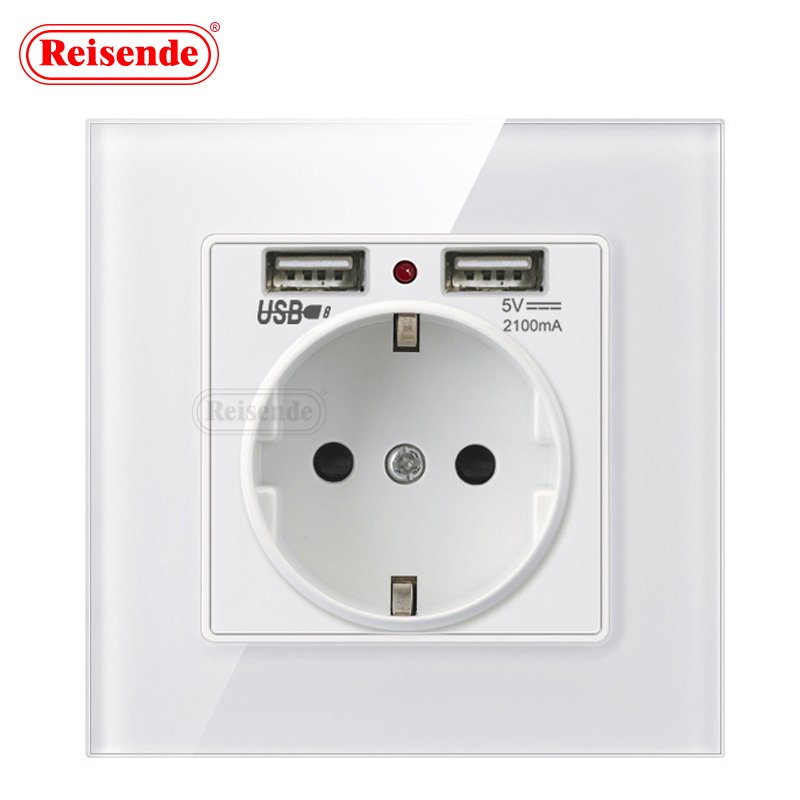 Single EU Standard 86 16A DE Socket with Double USB Panel 250V Wall Plug Customizable Outlet for Switching Use CN Standard