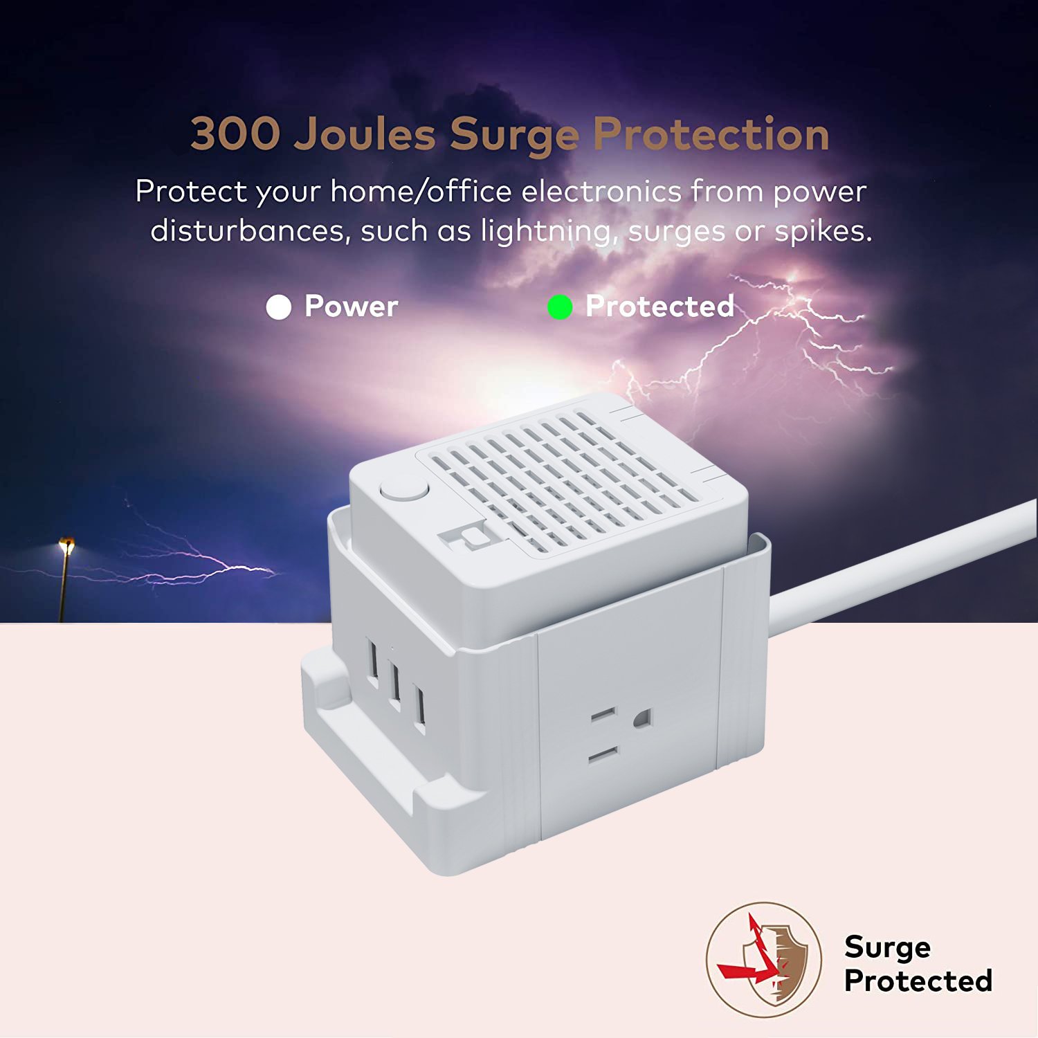 Multi US Plug Mini Furniture Electrical Outlet Socket 2AC Outlets 3 USB Ports Overload Protection Power Strip With Air Purifier