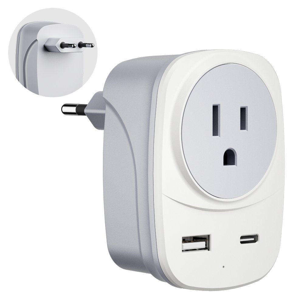 EU Socket UK Plug Adapter 1 USB 1 Type-C Port ABS Travel Wall Socket Type-G L N D H I J Outlets Power Adapter