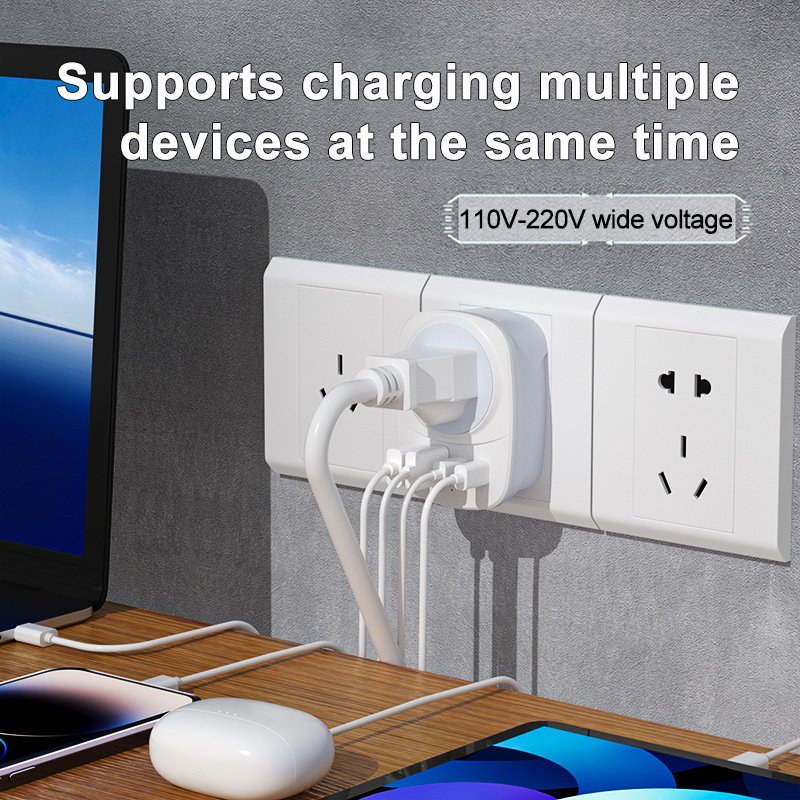 EU Socket UK Plug Adapter 1 USB 1 Type-C Port ABS Travel Wall Socket Type-G L N D H I J Outlets Power Adapter