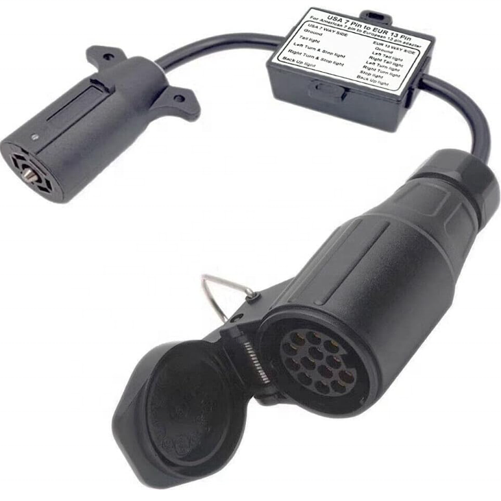 Trailer Light Converter US Vehicle with 7Way Blade Trailer Connector to European RV with 13Pin Round Plug Trailer Adapter