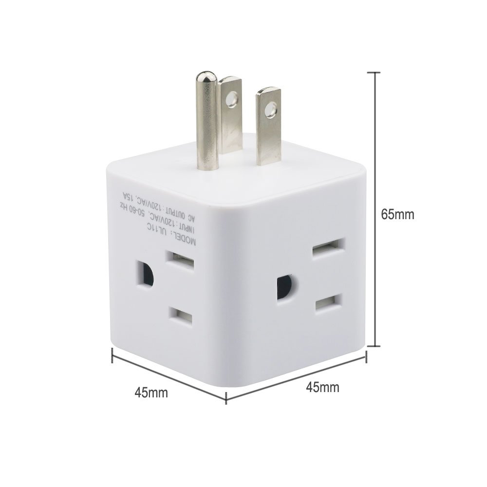 wonplug USA Outlet Adapter Plug 3 Prong Wall Tap 4 Way Power Strip Multi Outlets Grounded to USA Adapter, Indoor Use, White