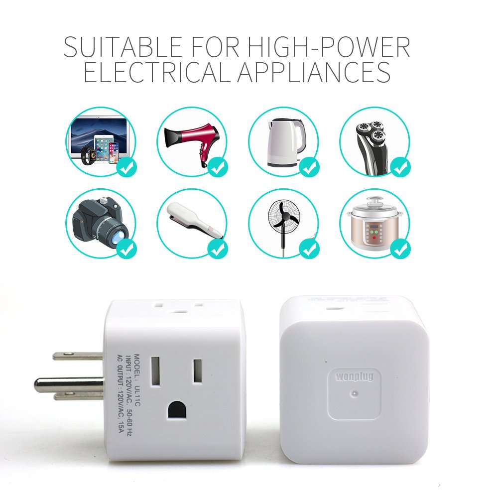 wonplug USA Outlet Adapter Plug 3 Prong Wall Tap 4 Way Power Strip Multi Outlets Grounded to USA Adapter, Indoor Use, White