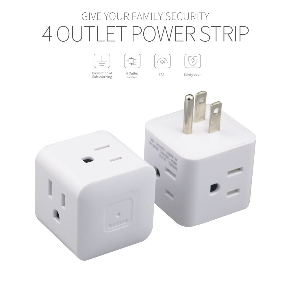 wonplug USA Outlet Adapter Plug 3 Prong Wall Tap 4 Way Power Strip Multi Outlets Grounded to USA Adapter, Indoor Use, White