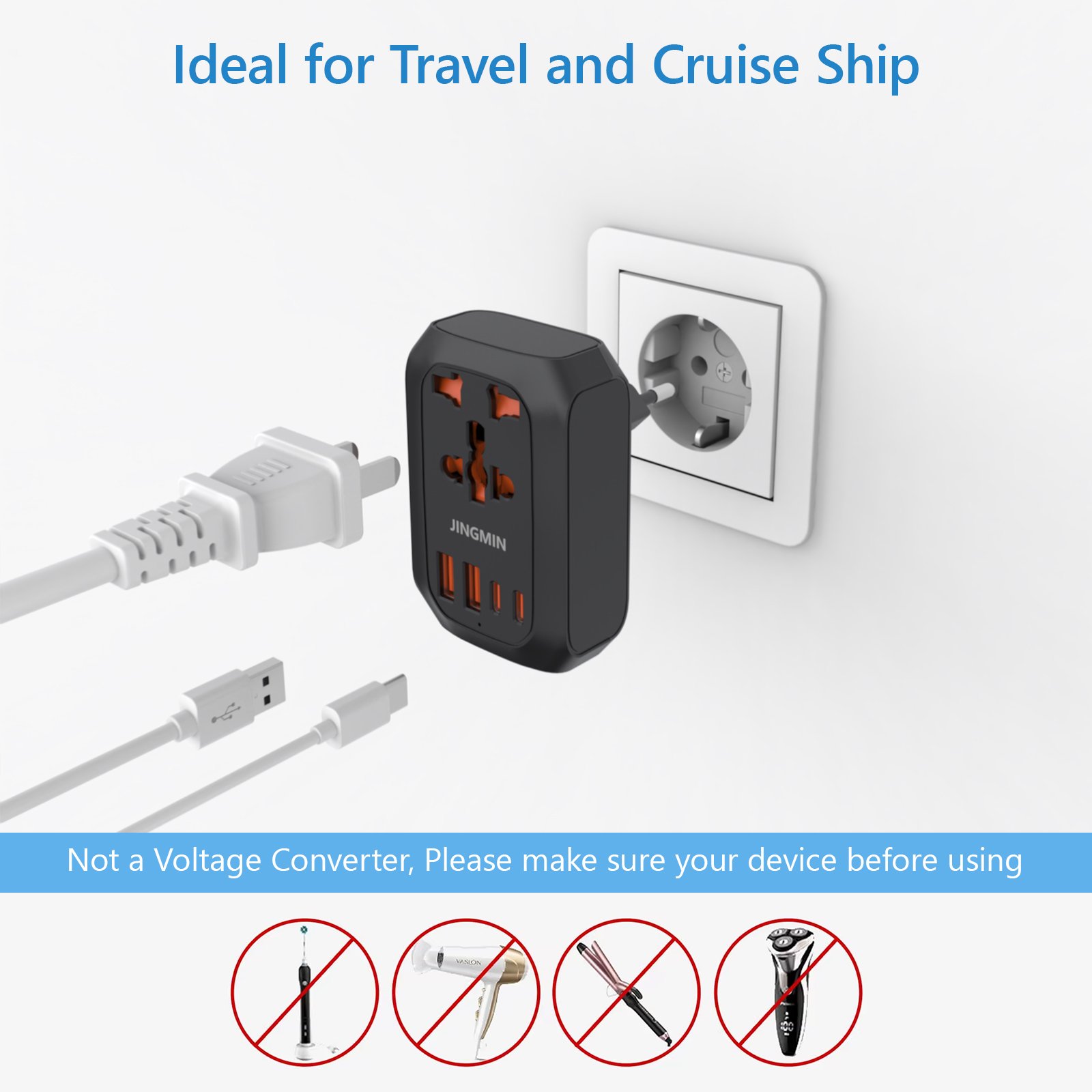 Hot Sale Travel Adapter Universal Power Outlet Adapter with 2 USB 2 Type C Charger UK CN EU South Korea Plug Adapter