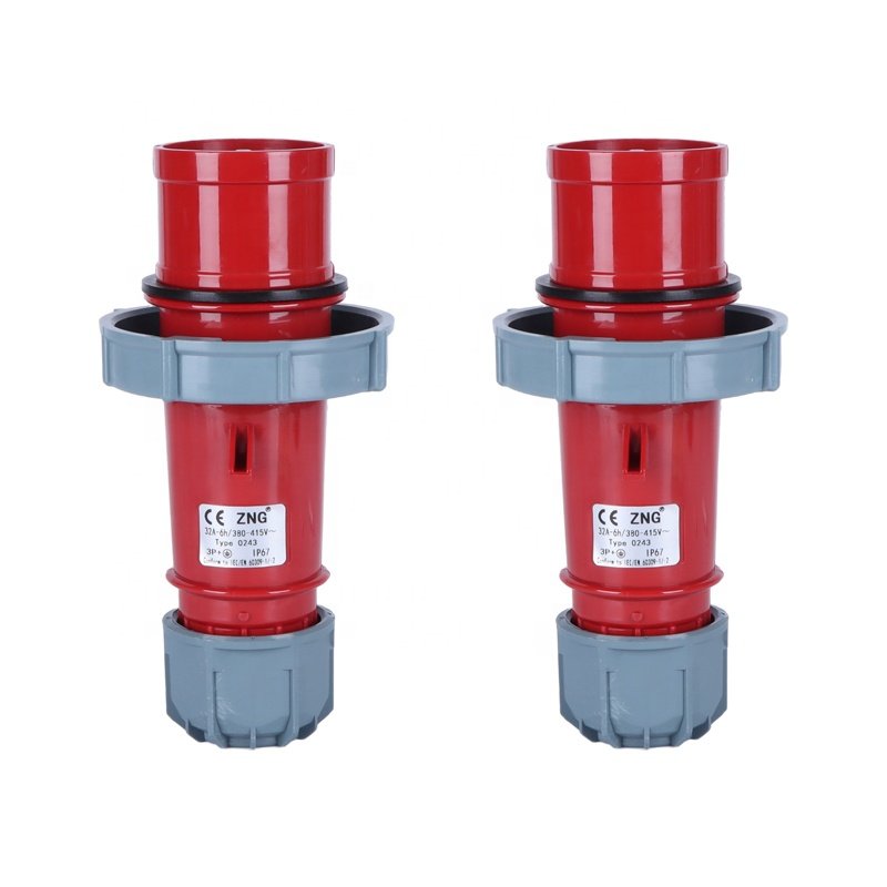 IP67 Waterproof 4 Pin 32A Industrial Power Plug With Nickel-plating Brass Pins