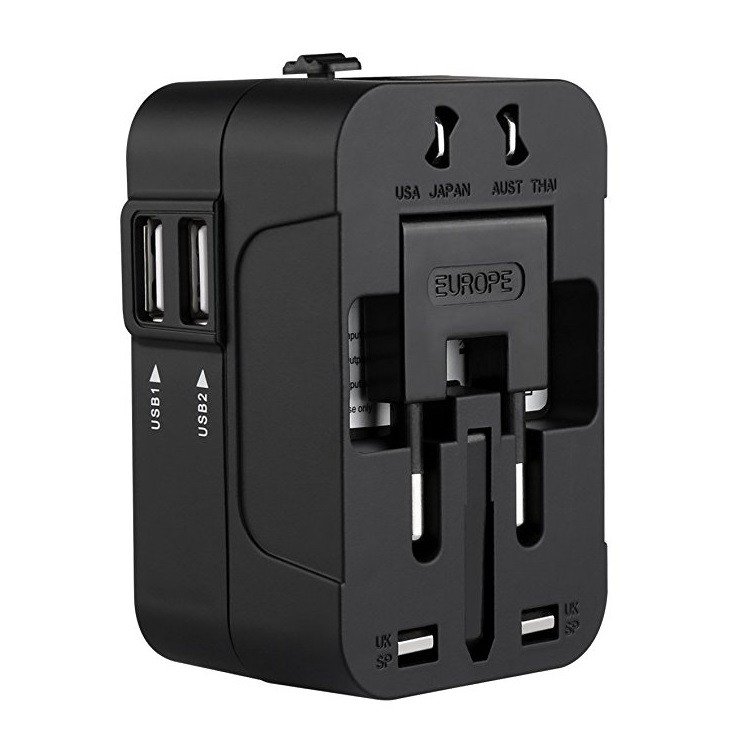 Worldwide All in One Universal Travel Adapter Plug Adapter with Dual USB Charging Ports for USA EU UK AUS Cell Phone Laptop