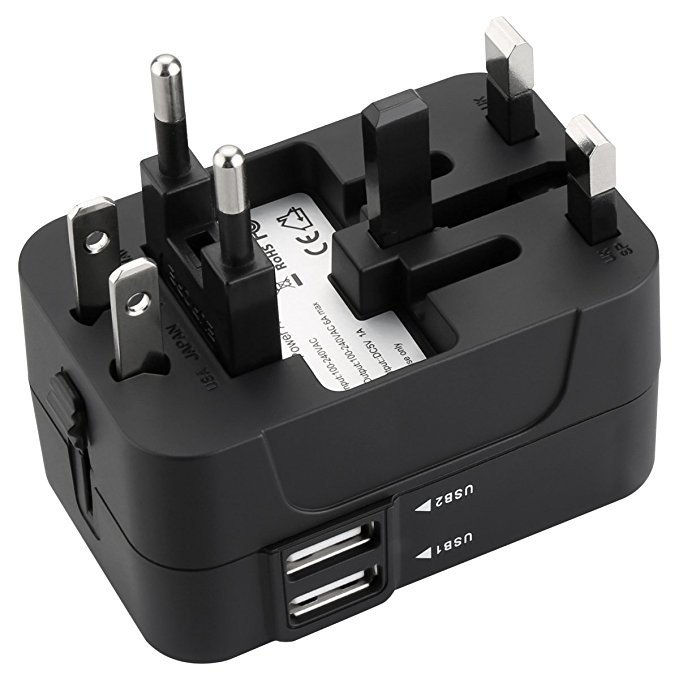 Worldwide All in One Universal Travel Adapter Plug Adapter with Dual USB Charging Ports for USA EU UK AUS Cell Phone Laptop