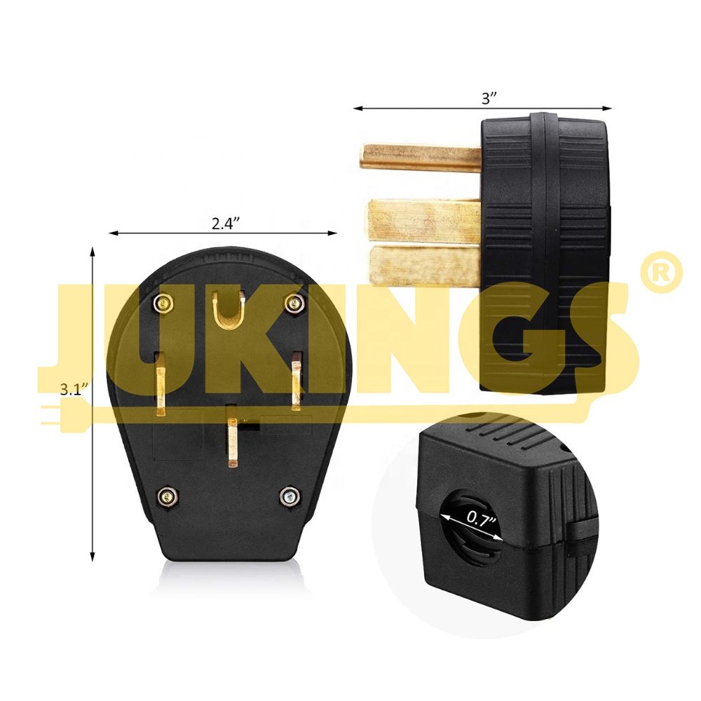 Straight Blade Angles Dryer Replacement Male Plug NEMA 14-50P Power Plug, 50-amp 4-prong 125/250V Plug with Socket Transparent