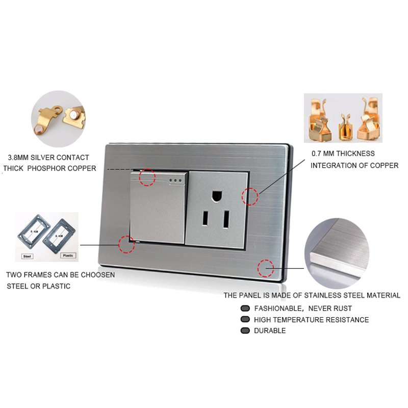 Double 3 Pin US Standard Socket Flush Mount Electrical Plug Socket Outlet 118 Type Wall Socket