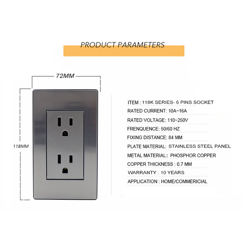 Double 3 Pin US Standard Socket Flush Mount Electrical Plug Socket Outlet 118 Type Wall Socket