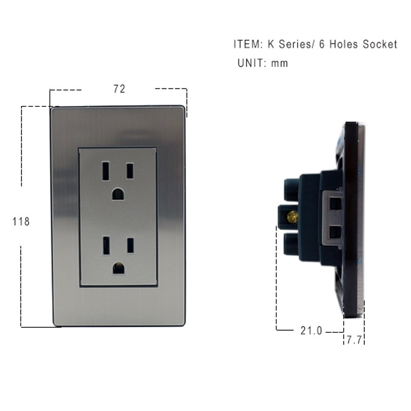 Double 3 Pin US Standard Socket Flush Mount Electrical Plug Socket Outlet 118 Type Wall Socket