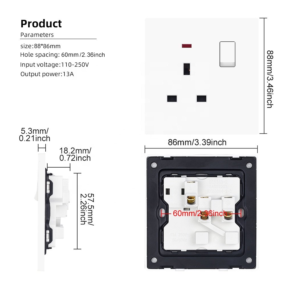 British standard electrical sockets and switches board wall plug 3 pin 13 amp socket uk