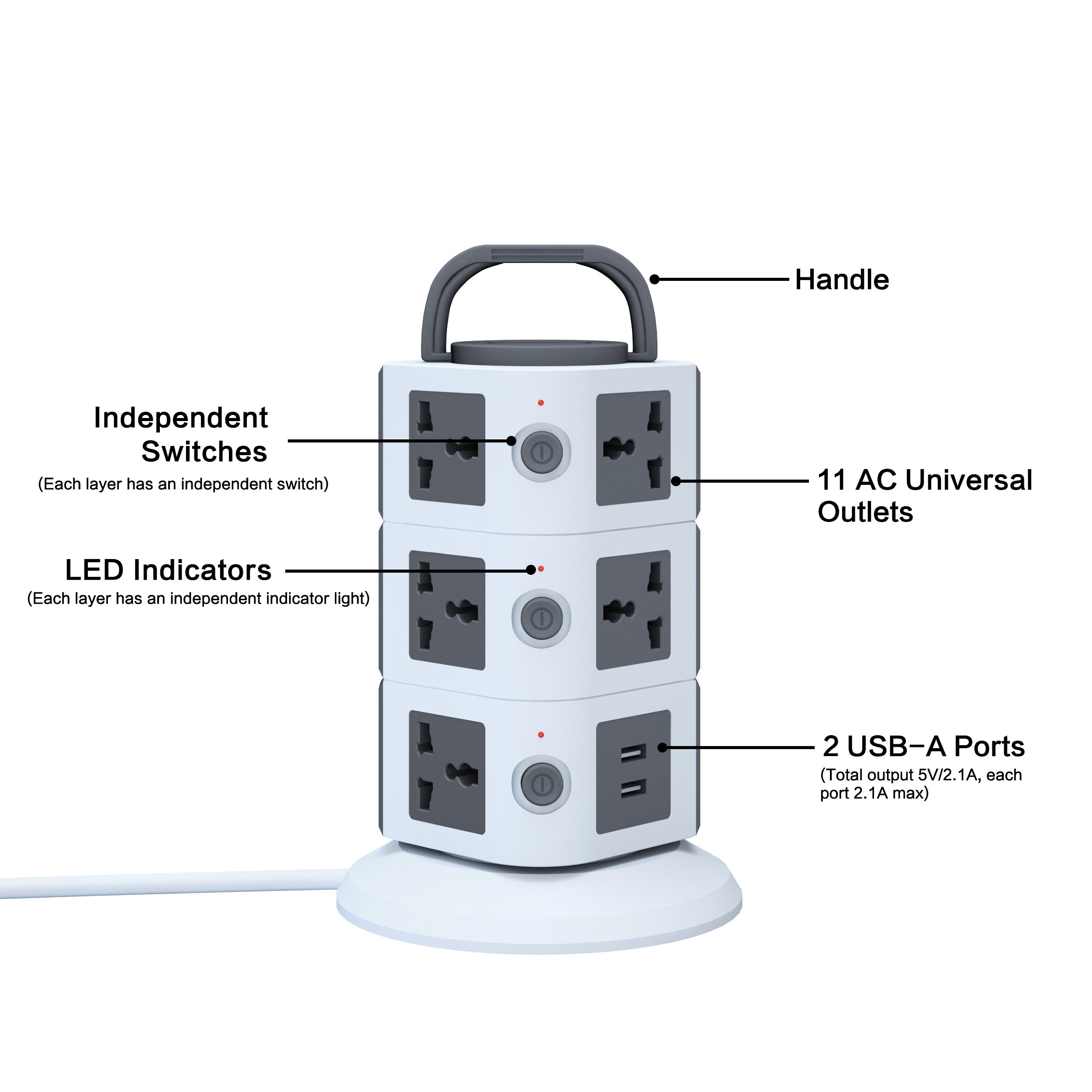 Multiple Plug Handle Tower Extension Board Overload Protection Electrical Extension Trailing Socket Universal Outlet Power Strip