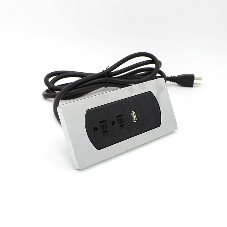 US/Canada power outlets strip electric sockets plug for table top desktop headboard furniture with USB metal plate multi color