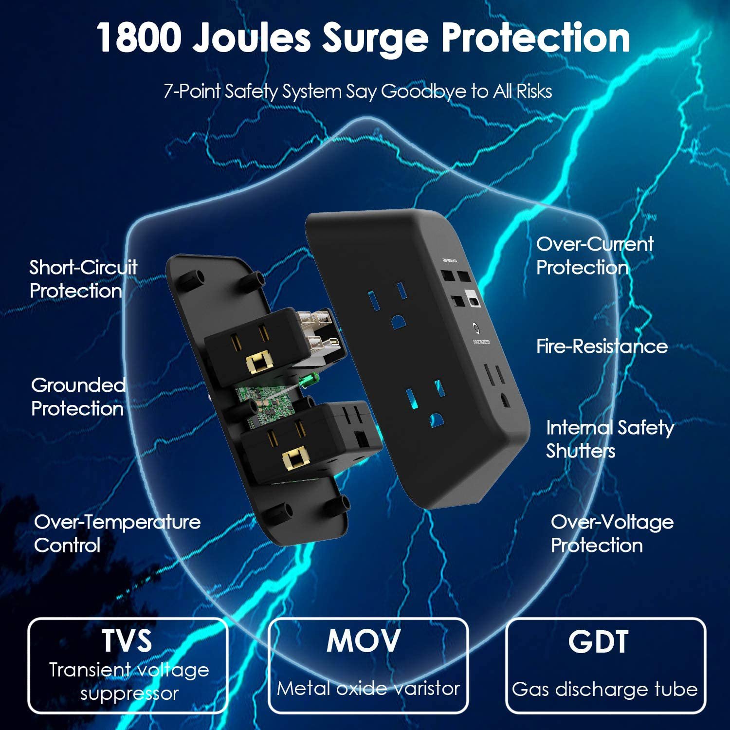Tonghua 5 Way wall tap surge protector power adapter multi plug outlet extender wall surge protector with usb wall charger