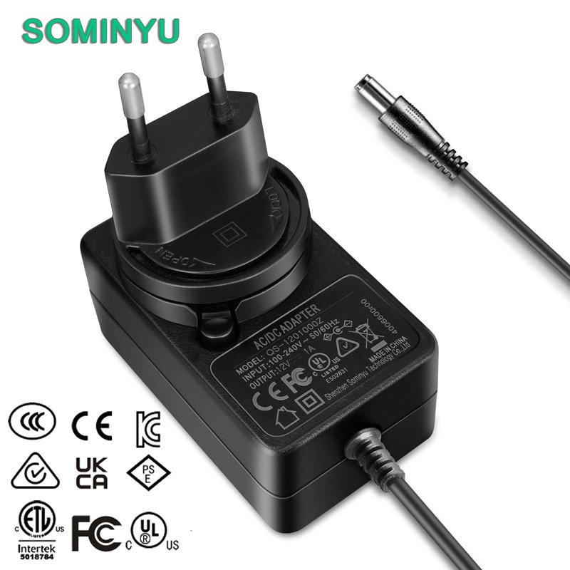 12V1A 2A Us EU UK Au PSE Jp Ind SAA Interchangeable Plug Power Adapter for POS Machine Printer Speaker Camera CCT