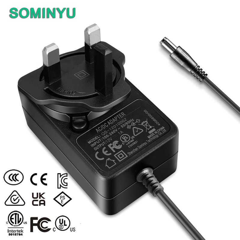 12V1A 2A Us EU UK Au PSE Jp Ind SAA Interchangeable Plug Power Adapter for POS Machine Printer Speaker Camera CCT