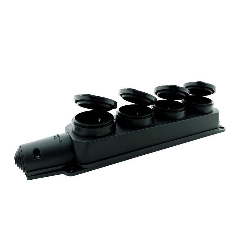 Hot Sale 16A Black 4 Way Rubber Socket With Grounding With Cover IP44 220V For Industrial Application EU/UK/US Plug Standard