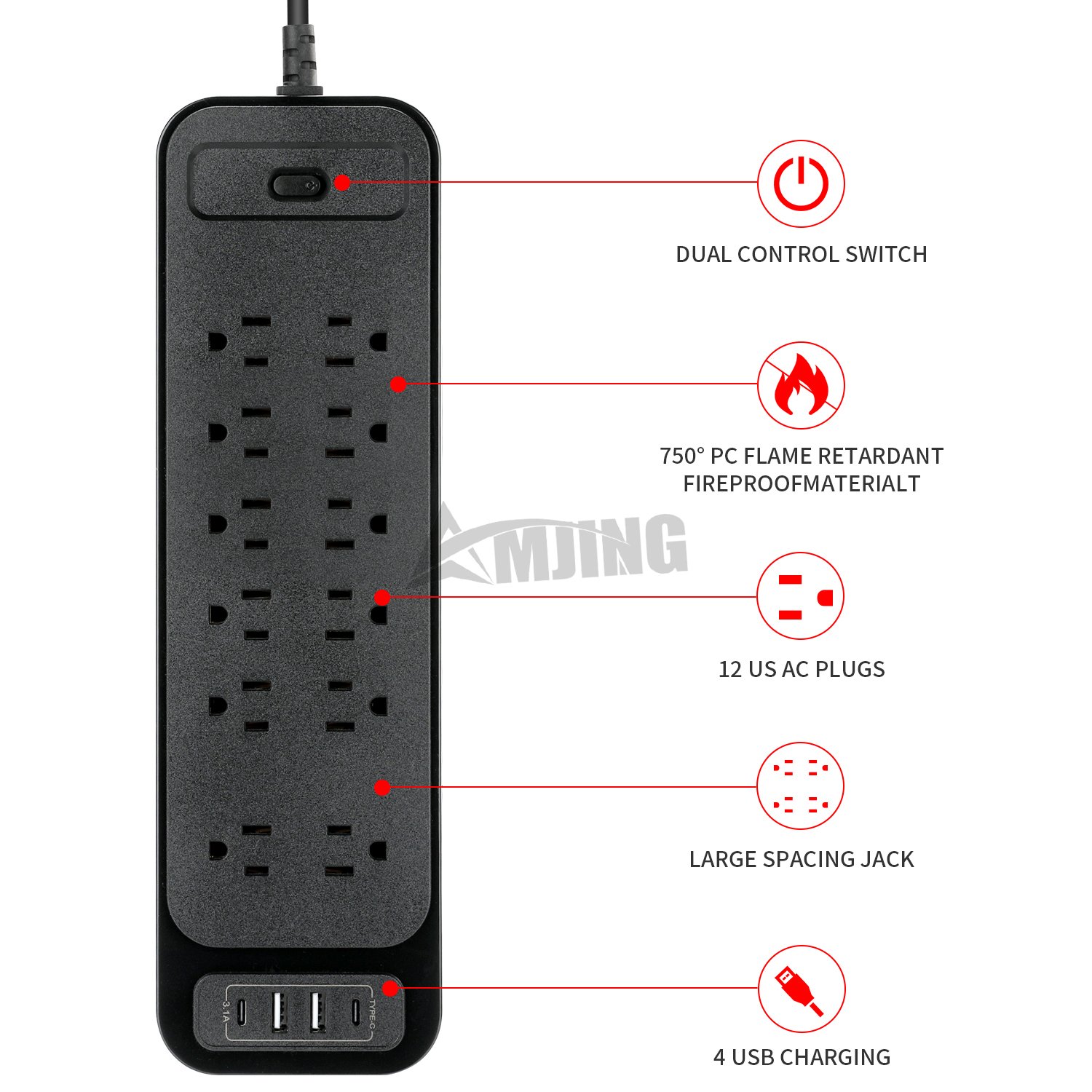 4USB 12US AC Multi-Plug us socket Surge Protector Power Strip with USB Socket Surge Protector Power Strip
