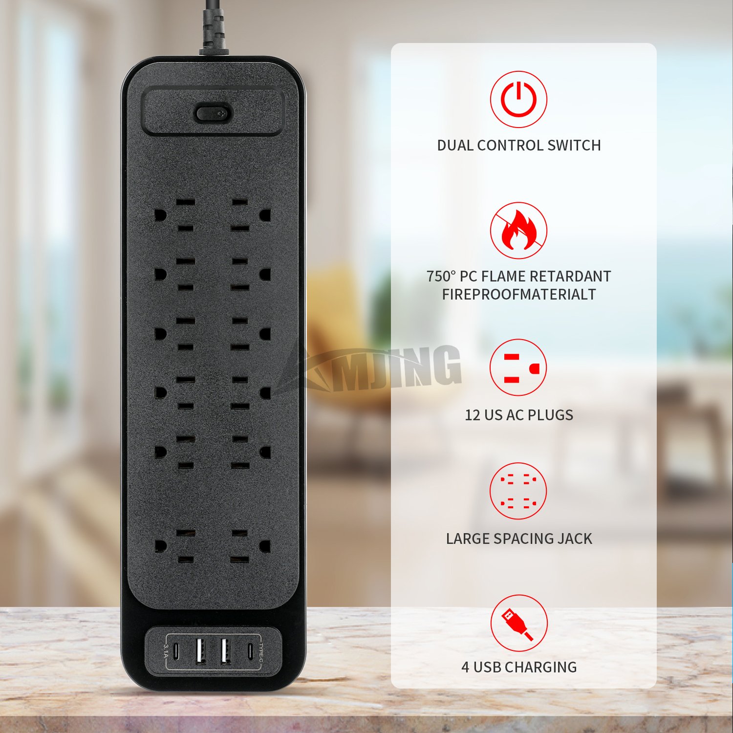 4USB 12US AC Multi-Plug us socket Surge Protector Power Strip with USB Socket Surge Protector Power Strip