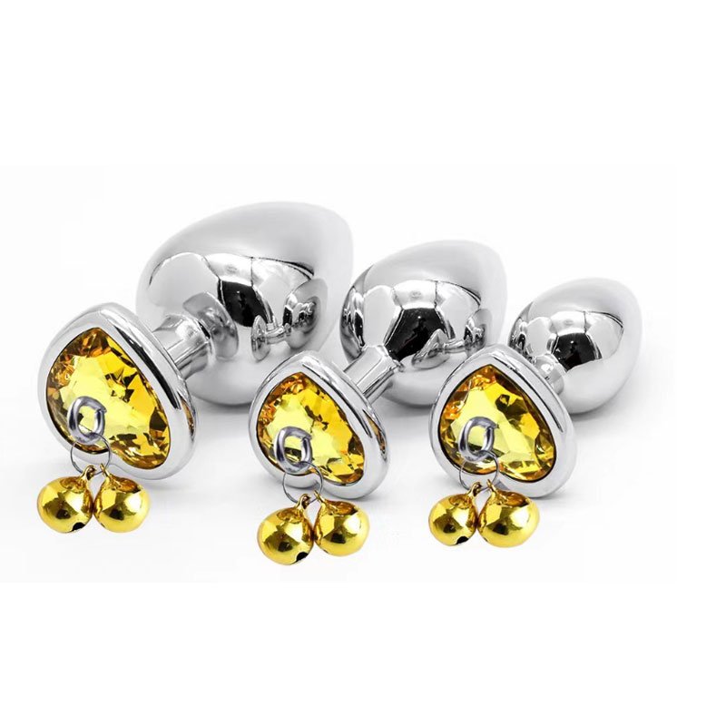 Wholesale Metal Aluminium Alloy Anal Plugs with Bells Heart Shape Crystal with S M L Size Butt Plug