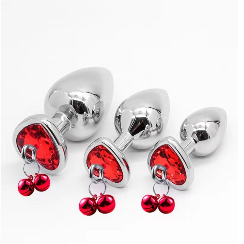 Wholesale Metal Aluminium Alloy Anal Plugs with Bells Heart Shape Crystal with S M L Size Butt Plug