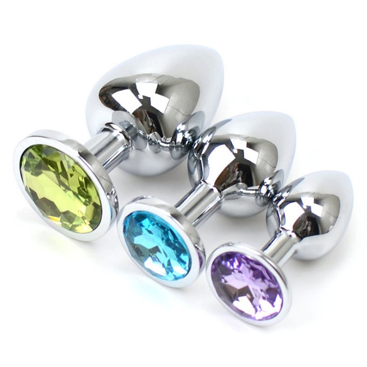 Male Butt Plug Anal Sex Toy Metal Stainless Butt Plug Set With Jewel 3 Different Sizes Sex Toy Tail Vibrator For Adult