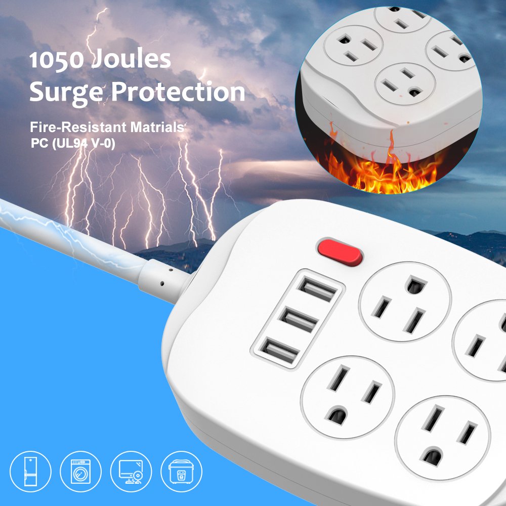 4 Outlets 3 USB Ports Surge Protector Power Strip with Switch US Plug Socket