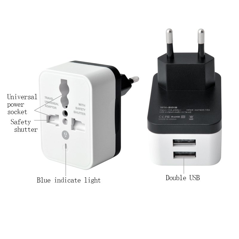 Universal to EU 2 USB converterwith dual USB 5V 2A power charge for electric blanket travel multifunction extension plug adapter