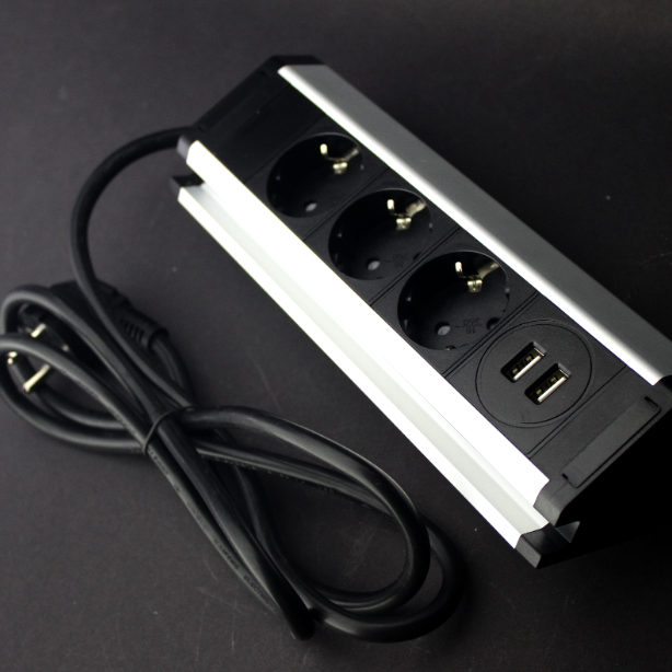 Modern 16A 3 Plug & 2 USB Corner Electrical Power Socket EU/US/UK IP40 Horizontal Motorized 220-250V 50Hz Hot Selling Product