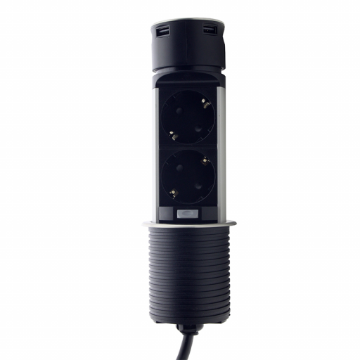 Modern Pop 2-Plug Socket 2 USB 2.4A Vertical Motorized Recessed IP40 220-250V 50Hz 3m Cable Length EU/US/UK 16A Power Socket