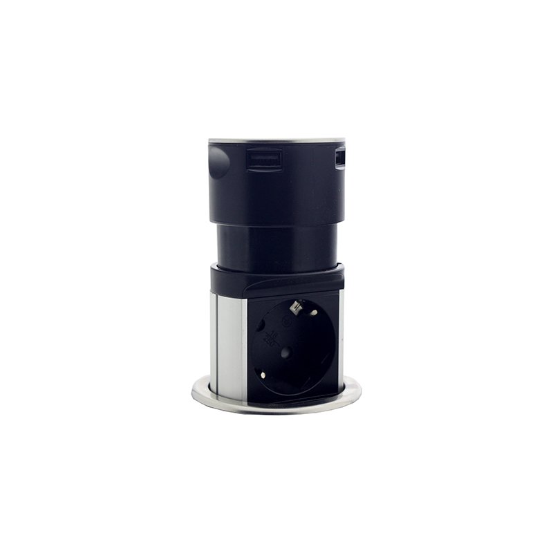 Modern Pop 2-Plug Socket 2 USB 2.4A Vertical Motorized Recessed IP40 220-250V 50Hz 3m Cable Length EU/US/UK 16A Power Socket
