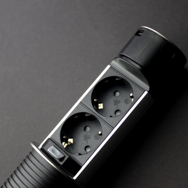 Modern Pop 2-Plug Socket 2 USB 2.4A Vertical Motorized Recessed IP40 220-250V 50Hz 3m Cable Length EU/US/UK 16A Power Socket