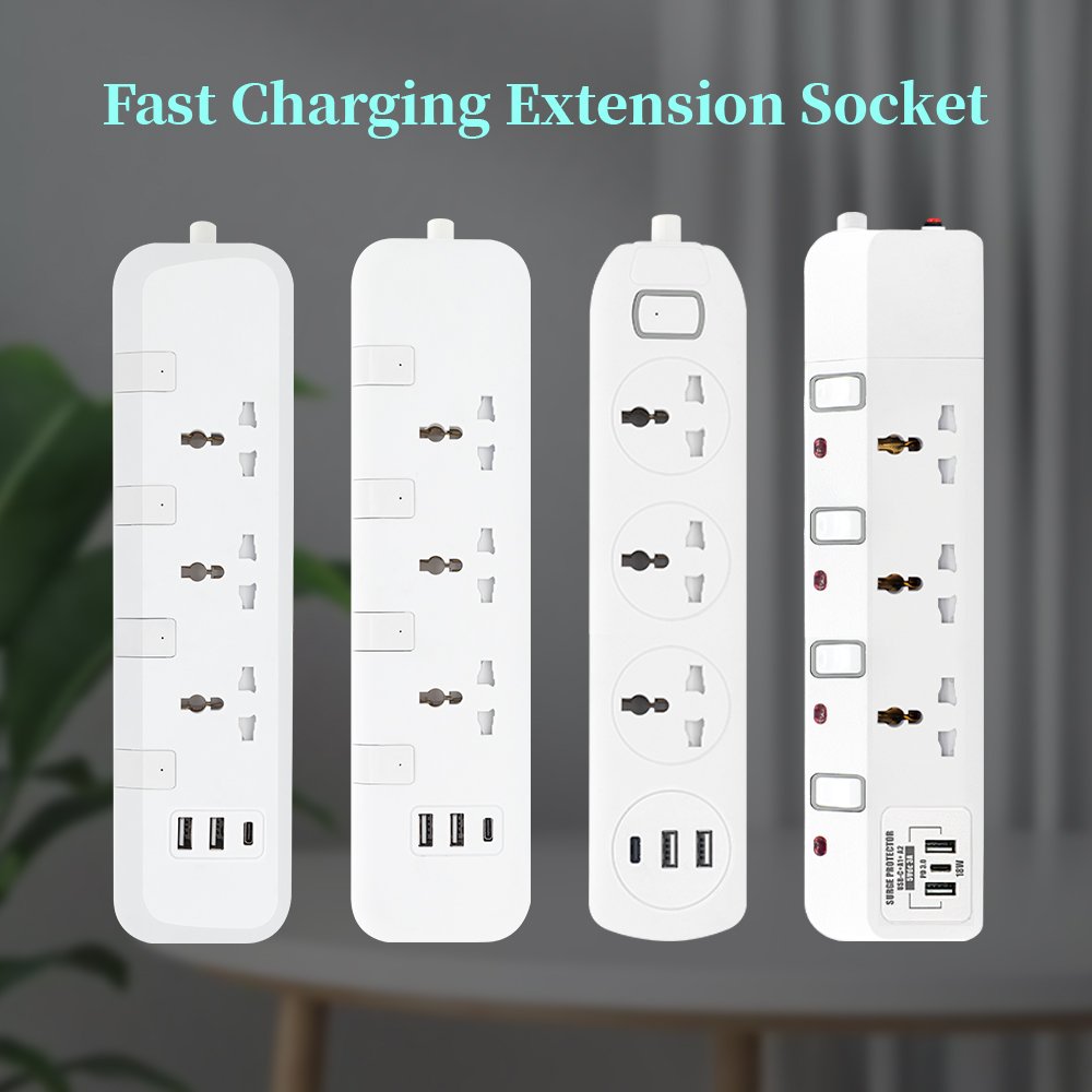 Surge Protector Electric 4 Outlet Universal Power Strips Plug Box Extension Cord Socket UK