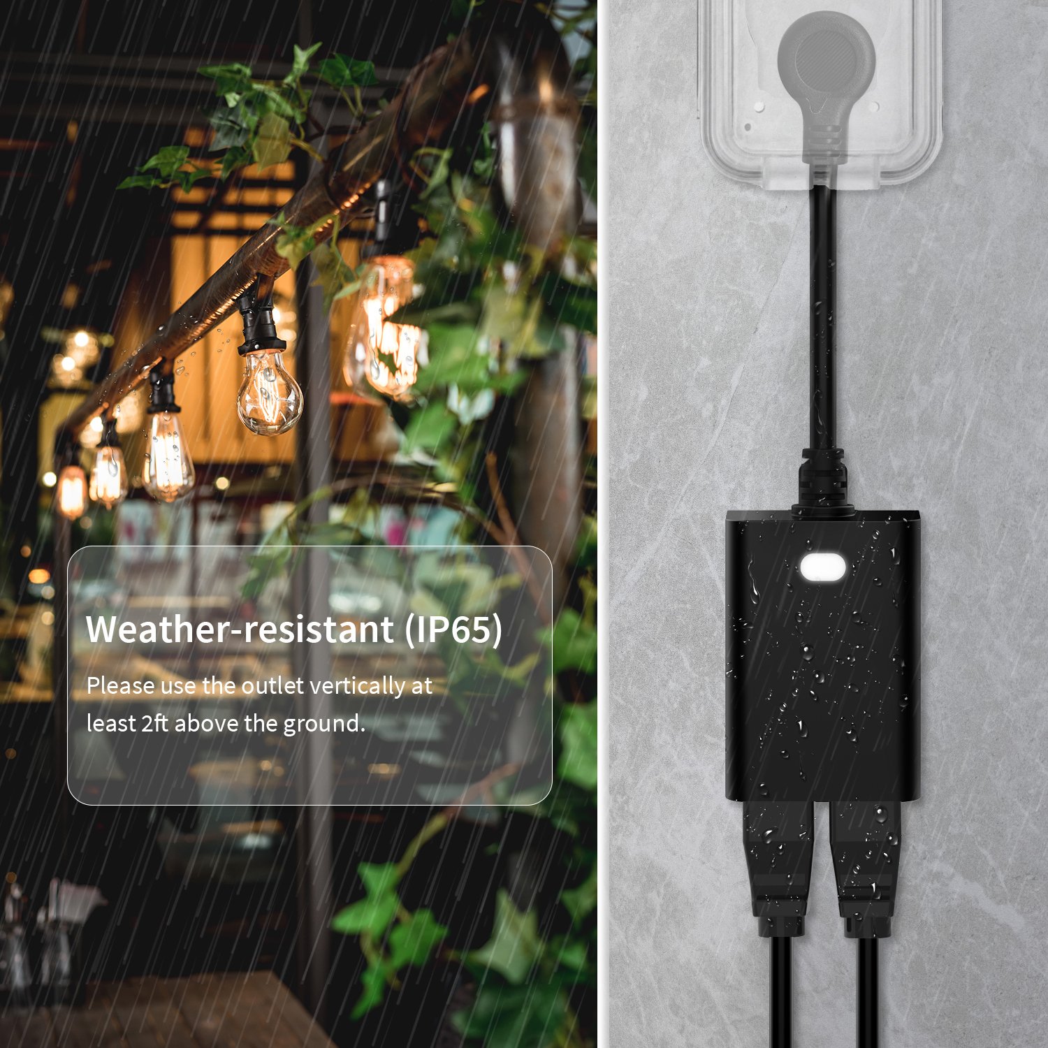 US IP65 Waterproof WIFIplug Smart WiFi Heavy Duty Outdoor Outlet With 2 AC Power Grounded Sockets Plug-In Outdoor Smart Plug